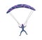 Male skydiver flying with sport equipment. Skydiving extreme sport. Parachute jumping character on white. Active hobbies