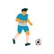 Male Soccer Player, Footballer Character in Blue Sports Uniform Vector Illustration