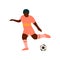 Male Soccer Player Kicking Ball, African American Male Footballer Character in Orange Sports Uniform Vector Illustration