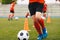 Male soccer player - slalom drills training. Football practice session