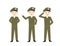 Male soldiers with green uniform and different poses - Stand, Hello, Salute