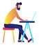 Male IT specialist working on laptop at desk vector illustration.