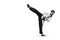 Male standing high kick, Taekwondo Asian Martial arts of self defense with space for text