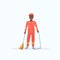 Male street cleaner holding broom and dustpan african american man sweeping garbage in scoop cleaning service concept