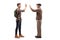 Male student greeting an elderly man with a high-five gesture