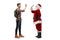 Male student making high-five gesture with Santa Claus