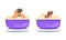 Male Sumo Wrestler and Dog Bathing in the Bathtub Washing Body with Soap Vector Set