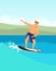 Male surfer cartoon vector color illustration