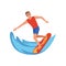Male surfer riding a wave, water sport activity vector Illustration on a white background