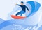 Male Surfer Surfing on Huge Ocean Wave Cartoon