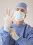 Male Surgeon Wearing Protective Glove