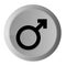 Male symbol icon metal silver round button metallic design circle isolated on white background black and white concept