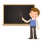 Male teacher standing in front of blackboard with a pointer