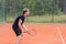 Male tennis player get ready and waiting for a pass from the opponent