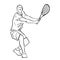 Male tennis player with racket. Isolated black contour.