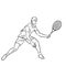 Male tennis player with racket. Isolated black contour.