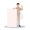 male Thai government officers in uniform. Thai man teacher with blank board, placard.  Flat Vector illustration