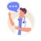 Male therapist on chat in messenger and an online consultation. Vector flat illustration. Ask doctor. Online medical