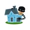 Male thief in mask robbed house, property insurance vector Illustration