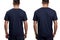 Male tshirt front and back view, isolated on white background, Male model wearing a dark navy blue half sleeves tshirt on a White