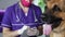 Male veterinarian examines a dog in a veterinary clinic, pet care