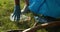 Male volunteer cleans plastic garbage in the park.