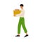 Male Volunteer Holding Donation Box, Volunteering, Charity and Supporting Vector Illustration