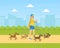 Male Volunteer Walking with Dog, Volunteering, Charity, Supporting People Concept Vector Illustration