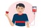 Male volunteers donate blood. Donate blood. World Blood Donor Day. health care man holding heart for Flat cartoon vector