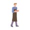 Male waiter carries two cups of hot drink a vector isolated illustration