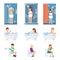 Male and women take a shower in bathroom. Flat illustrations of flat peoples