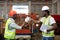 Male worker african american teamwork engineer successful handshake at industrial. contract conection partnership engineering