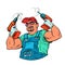 A male worker with a drill. Carpenter or builder, repair. Home power tools