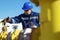 Male worker inspection visual pipeline oil and gas