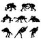 Male Wrestling Silhouette Poses. Vector Art Design