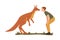 Male Zoo Worker and Kangaroo Looking at Each Other, Veterinarian or Professional Zookeeper Character Caring of Wild