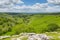 Malham Cove view from walk to top of the tourist attraction in Yorkshire Dales National Park UK