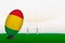 Mali national team rugby ball on rugby stadium and goal posts, preparing for a penalty or free kick