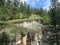 Maligne Canyon, view of the structure of limestone and conifers