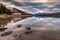 Maligne Lake Boat House sunrise