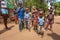 Malindi, Kenya - April 06, 2015: Curious African bare footed kids in local village. Even tough they look poor, this area is