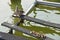 Mallard duck on boat lift with ducklings