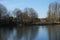 Mallard ducks swim on the lake Habermannsee in March. Berlin, Germany