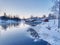 Mallards sleeping by a cold river