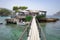 Mallorca, Spain - 11 July, 2023: Restaurant Illeta pier in Camp de Mar, Mallorca, Balearic Islands