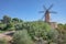 Mallorca, Spain - 8 Oct, 2023: Traditional Balearic windmill in Santa Ponsa, Mallorca