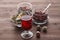 Mallow tea in glass with dried mallow blossoms