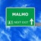 MALMO road sign against clear blue sky