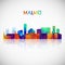 Malmo skyline silhouette in colorful geometric style.