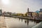 MALMO, SWEDEN: Beautiful scenery on the promenade of the bridge and buildings in city of Malmo